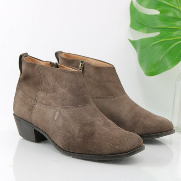 Vionic Womens Joy Zadie Boot Size 9.5 Taupe Suede Low Block Heel Comfy Bootie - Picture 1 of 12